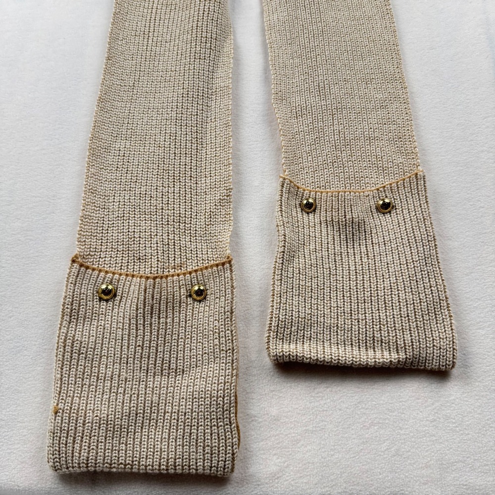 Michael Kors Knit Scarf w Button Detail‎ Tan Cream Metallic Gold Accent
